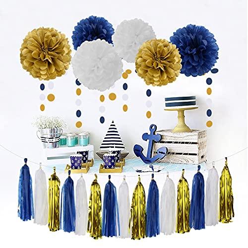 Navy Blue White Gold Party Decoration 23pcs Kits Tassel Garland Birthday Bachelorette Baby ShowerGraduation Decorations - Lasercutwraps Shop