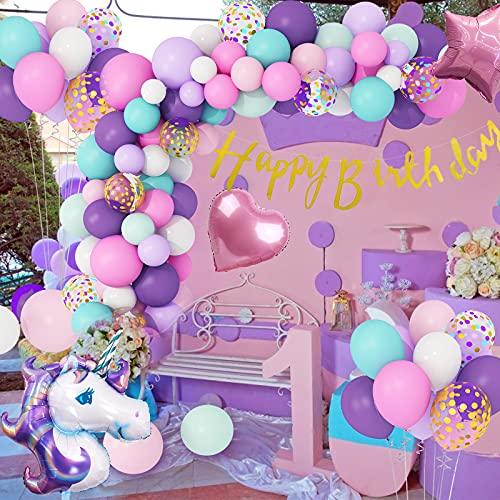 108Pcs Unicorn Balloons Arch Garland Kit, Big Foil Unicorn Purple Pink Confetti Latex Balloons with Happy Birthday Banner for Unicorn Birthday Party Decorations - Lasercutwraps Shop