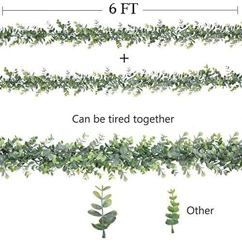 Faux Eucalyptus Garland Plant, 2 Pack Artificial Vines Hanging Eucalyptus Leaves Greenery Garland for Wedding Backdrop Arch Wall Decor, 6 Feet/pcs UV Protected Indoor Outdoor - Lasercutwraps Shop