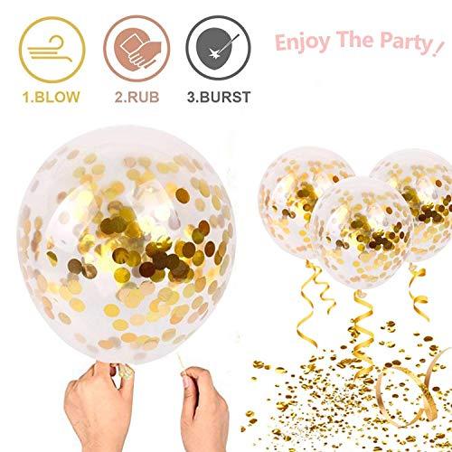 Black and Gold Confetti Balloons, 50 Pack 12inch White Latex Party Balloon Set with Gold Ribbon - Lasercutwraps Shop