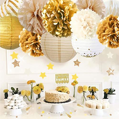 12PCS Tissue Pom Poms Gold Foil Dots Paper Lantern for Rustic Vintage Wedding Bridal Shower Baby Shower - Lasercutwraps Shop