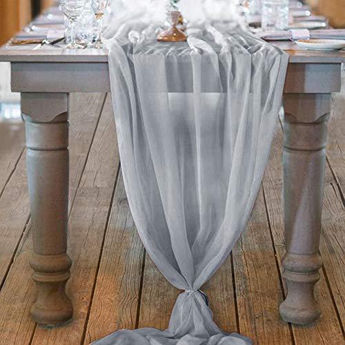 10ft Light Grey Chiffon Table Runner 28x120 Inches Romantic Wedding Runner Sheer Bridal Party Decorations - Lasercutwraps Shop