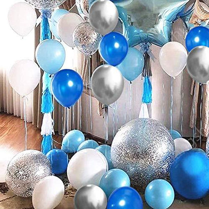 62pcs Blue Silver White Confetti Balloons Kit for Boy Birthday Baby Shower Graduation - Lasercutwraps Shop