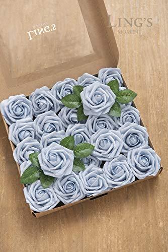 Artificial Flowers 25 Pcs Fake Powder Blue Roses Foam Roses with Stems for DIY Wedding Bouquets Party Home Decor Valentines Day - Lasercutwraps Shop