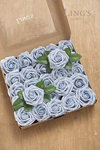 Artificial Flowers 25 Pcs Fake Powder Blue Roses Foam Roses with Stems for DIY Wedding Bouquets Party Home Decor Valentines Day - Lasercutwraps Shop
