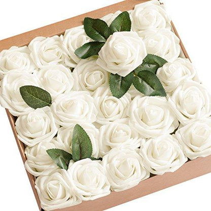 Artificial Flowers 25 Pcs Fake Red Roses Foam Roses with Stems for DIY Wedding Bouquets Party Home Decor Valentines Day - Lasercutwraps Shop