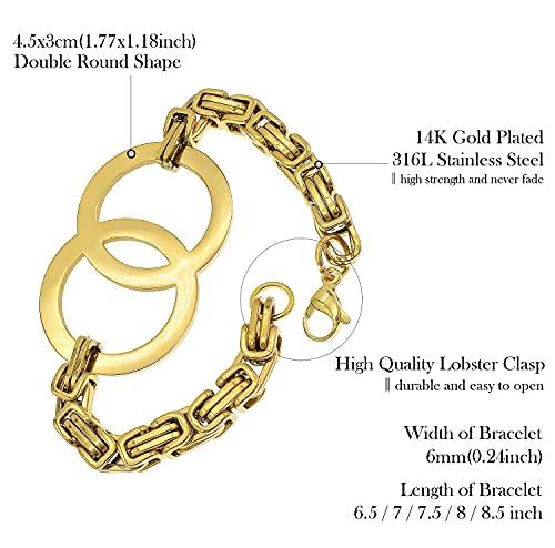 Bracelets For Women Gold Plated Jewelry Stainless Steel Hand Chain Byzantine Charm Link Double Circle Gold - Lasercutwraps Shop