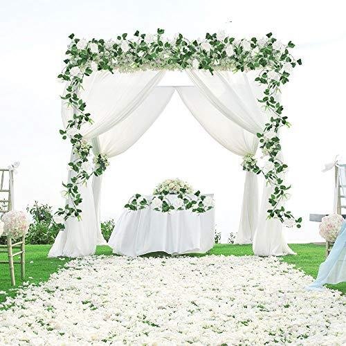 3pcs 19.5ft Fake Rose Garland, Artificial Silk White Flower Vines, Hanging Floral Garland, Wedding Flowers String Party Arch Garden Decor - Lasercutwraps Shop