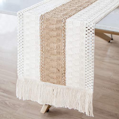 Macrame Table Runner, Natural Burlap Table Runner Cotton Lace Table Runner with Tassels for Bohemian Rustic Wedding Bridal Shower Home Dining Table Decor - Lasercutwraps Shop