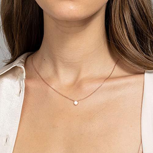 14K Rose Gold Plated Round Created White Opal Necklace | Opal Necklaces for Women - Lasercutwraps Shop