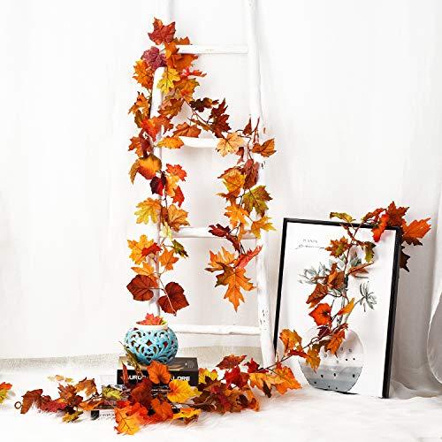 2 Pack Fall Garland Maple Leaf, 5.9Ft/Piece Hanging Vine Garland Artificial Autumn Foliage Garland Thanksgiving Decor for Home Wedding Fireplace Party Christmas - Lasercutwraps Shop