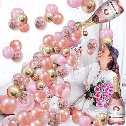 Rose Gold Champagne Bottle Balloon Garland Arch Kit, Rose Gold Happy Birthday Banner Balloons for Birthday Party Decorations - Lasercutwraps Shop