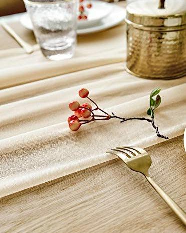 Gorgeous Light Gold Table Runner 28x120 Inch for Beige Romantic Wedding Decor, Bridal Shower, Baby Shower, Birthday Party Table Decorations - Lasercutwraps Shop