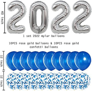 2022 Graduation Decorations Silver and Blue - 40 Inch Silver 2022 balloons, Blue Silver Paper Pompoms Blue Confetti Balloons and Star Balloons for Graduation Party Class of 2022 Party Decorations - Lasercutwraps Shop