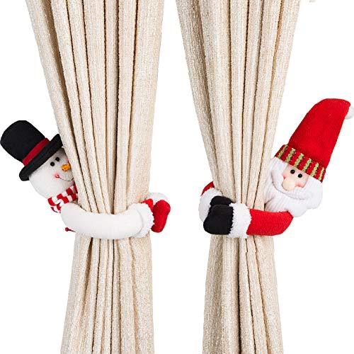 2 Pack Christmas Curtain Buckle Doll Santa & Snowman Creative Curtain Tieback Hold Back Fastener,Christmas Wine Bottle Topper for Xmas Holiday Home Window Decorations - Lasercutwraps Shop