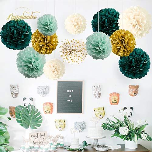 Wedding Party Decorations - 12 PCS Green Ivory Tissue Paper Pom Poms for Neutral Baby Shower, Birthday, Bridal Showers, Rustic Wedding Decorations - Lasercutwraps Shop