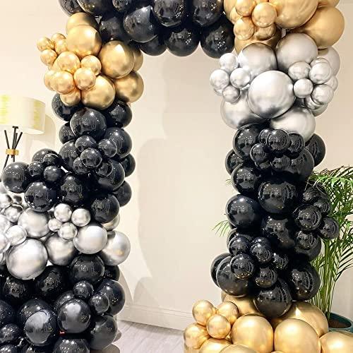 111PCS Black Gold and Silver Balloon Garland Arch Kit Metallic Black Metallic Gold Chrome Silver Latex Balloons - Lasercutwraps Shop