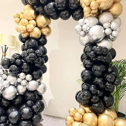 111PCS Black Gold and Silver Balloon Garland Arch Kit Metallic Black Metallic Gold Chrome Silver Latex Balloons - Lasercutwraps Shop