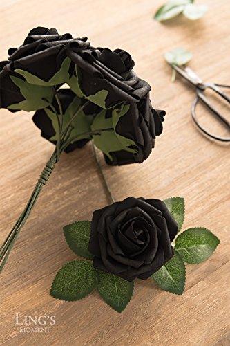 Artificial Flowers 25 Pcs Fake Black Roses Foam Roses with Stems for DIY Wedding Bouquets Party Home Decor Valentines Day - Lasercutwraps Shop