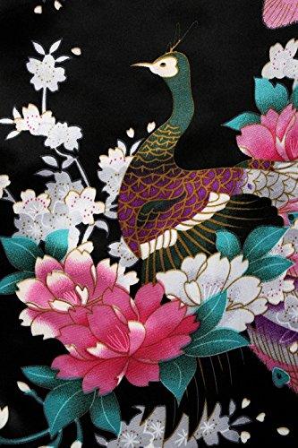 Women's Kimono Robe Long Robes with Peacock and Blossoms Printed Kimono Outfit (Black) - Lasercutwraps Shop