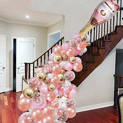 Rose Gold Champagne Bottle Balloon Garland Arch Kit, Rose Gold Happy Birthday Banner Balloons for Birthday Party Decorations - Lasercutwraps Shop