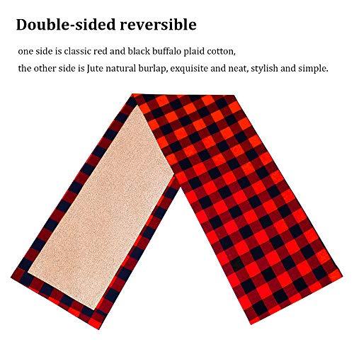 2pcs Christmas Table Runner Burlap & Cotton Black Red Plaid Reversible Buffalo Check Table Runner for Christmas Holiday Birthday Party Table Home Decoration - Lasercutwraps Shop