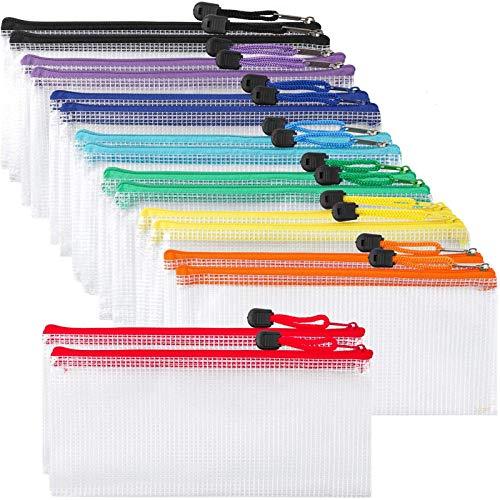 16pcs Zipper Clear Pencil Pouch Plastic Zipper File Bags 8 Colors for Cosmetics, Bills, Stationery and Travel Storage 9.25×4.53 Inches - Lasercutwraps Shop