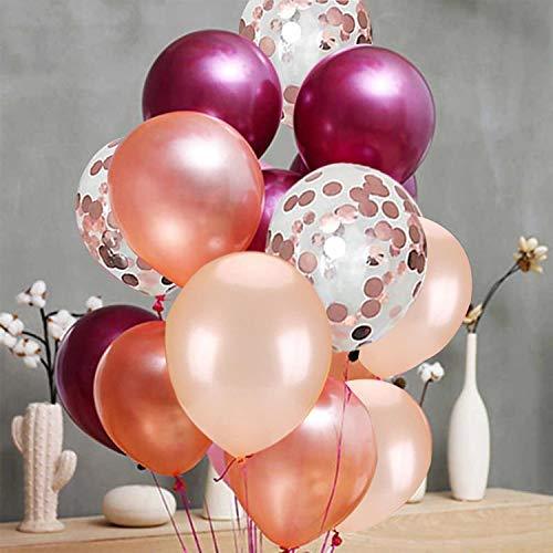 62 Pieces Rose Gold Burgundy Confetti Balloons Kit, 12 Inch Rose Gold Confetti Burgundy Rose Gold Latex Balloons with Balloon Ribbon for Wedding Birthday Girl Party - Lasercutwraps Shop