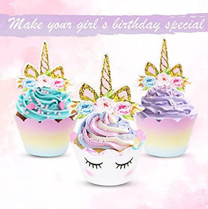 Unicorn Cupcake Toppers and Wrappers Decorations (36 of Each) for Girl's Birthday Party - Lasercutwraps Shop