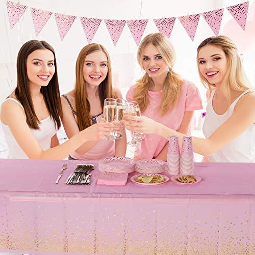 4Pcs Pink and Gold Disposable Party Tablecloth for Girl Birthday and Baby Shower - Lasercutwraps Shop