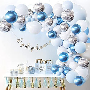 Blue Balloon Garland Arch Kit - 126 Pieces/PCS Metallic Blue White and Silver Confetti Latex Balloons for Baby Shower Birthday - Lasercutwraps Shop