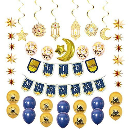 Ramadan Mubarak Party Decoration Supplies Eid Mubarak Banner Eid Mubarak Latex Balloons - Lasercutwraps Shop