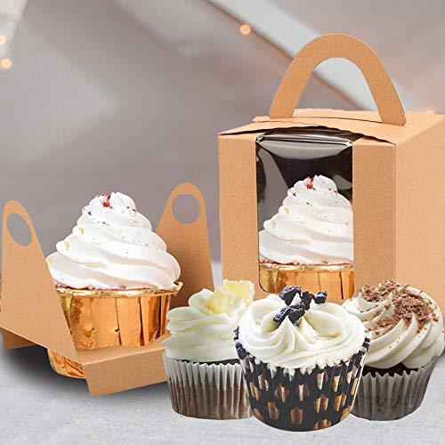 Kraft Cupcake Boxes,50pcs Single Cupcake Carrier with Window Insert and Handle Kraft Pastry Containers Muffins Cupcake Carriers for Bakery Wrapping Party Favor Packing - Lasercutwraps Shop