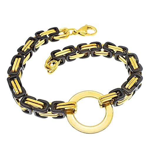 Bracelets For Women Gold Black Byzantine Chain Stainless Steel Jewelry Charm Round Hand Chain Small Circle Gold Black - Lasercutwraps Shop