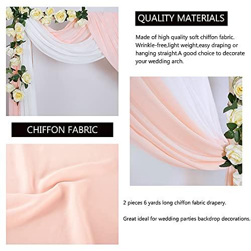 Wedding Arch Decorations 2 Panels 6 Yards White and Light Peach Chiffon Arch Drapes for Wedding Ceremony - Lasercutwraps Shop