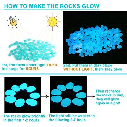 Glow in The Dark Garden Pebbles Stones Rocks for Yard and Walkways Decor, DIY Decorative Luminous Stones in Blue (100 PCS) - Lasercutwraps Shop