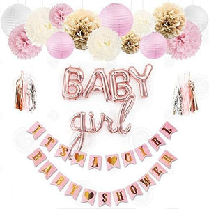 Pink Baby Shower Decorations for Girl with Banners and Tassel - Lasercutwraps Shop