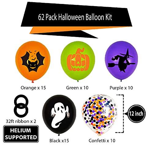 62PCS Halloween Party Balloons Decorations, 12 Inch Black Orange Purple Green Confetti Balloons for Kids Halloween Birthday Bachelorette Party Decorations Supplies - Lasercutwraps Shop