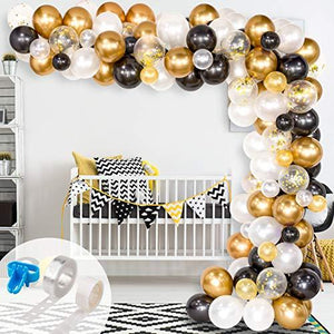 122Pcs Black, White, Gold Confetti and Metal Latex Balloons Arch for Graduation, Wedding, Birthday Decor - Lasercutwraps Shop