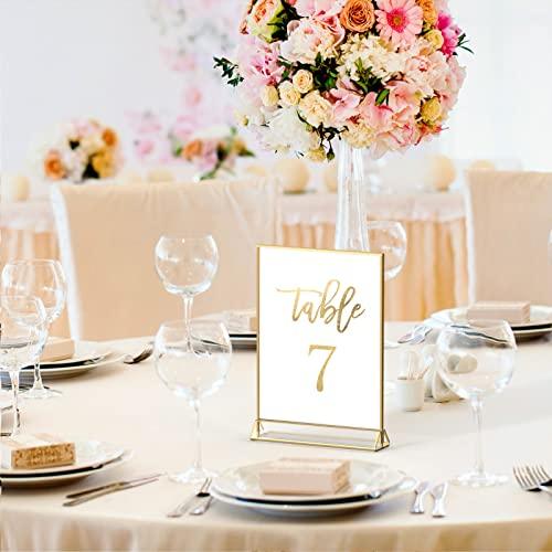 6pcs Clear Acrylic Sign Holder with Gold Borders for Wedding Table Numbers - Lasercutwraps Shop