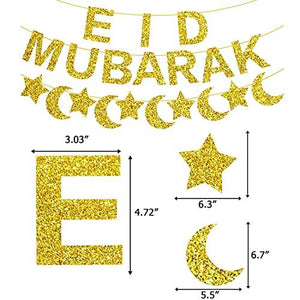 Eid Mubarak Decorations Banner Balloons Party Supplies - Muslim Ramadan Mubarak Kareem Festival Party Decoration Glitter Moon Star Garland - Lasercutwraps Shop