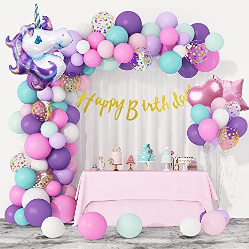 108Pcs Unicorn Balloons Arch Garland Kit, Big Foil Unicorn Purple Pink Confetti Latex Balloons with Happy Birthday Banner for Unicorn Birthday Party Decorations - Lasercutwraps Shop