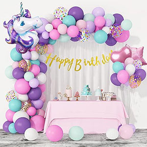 108Pcs Unicorn Balloons Arch Garland Kit, Big Foil Unicorn Purple Pink Confetti Latex Balloons with Happy Birthday Banner for Unicorn Birthday Party Decorations - Lasercutwraps Shop
