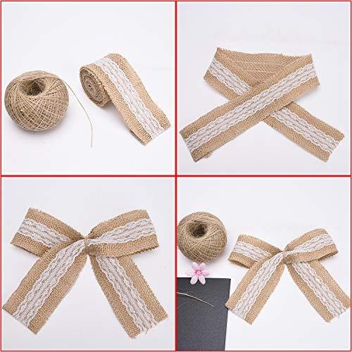 6 Rolls 2 Inch Width Natural Jute Burlap Ribbon with White Lace for Wedding Decoration - Lasercutwraps Shop