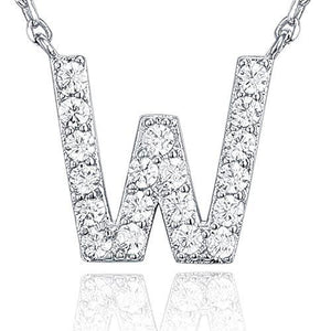 14K White Gold Plated Cubic Zirconia Initial Necklace | Letter Necklaces for Women - Lasercutwraps Shop