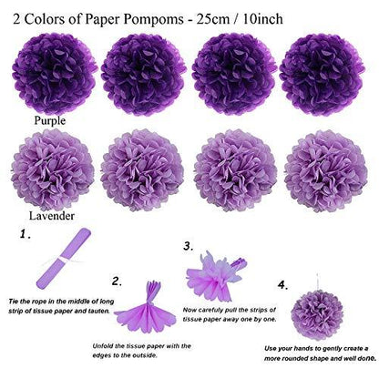 21Pcs Purple and Lavender Hanging Paper Fans, Pom Poms Flowers for Wedding and Birthday - Lasercutwraps Shop