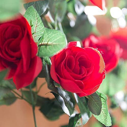 2 Pack (16FT) Artificial Rose Vine Flowers Plants Fake Flower Vine for Wedding Home Party Garden Craft Art Decor Red - Lasercutwraps Shop