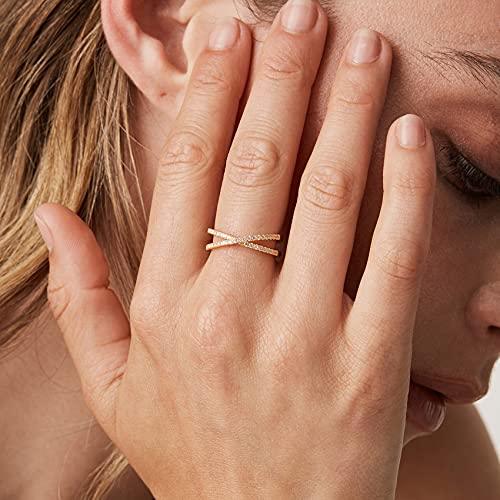 14K Gold Plated X Ring CZ Simulated Diamond Criss Cross Ring - Lasercutwraps Shop