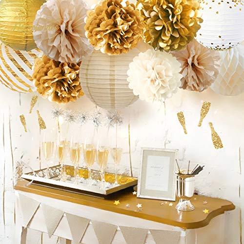 12PCS Tissue Pom Poms Gold Foil Dots Paper Lantern for Rustic Vintage Wedding Bridal Shower Baby Shower - Lasercutwraps Shop