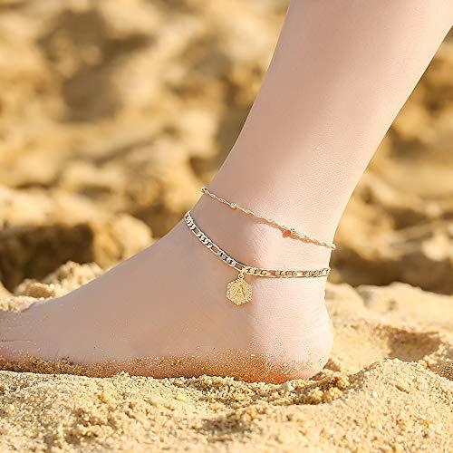 14K Gold Filled Letter Initial Anklets for Women Handmade Figaro Chain Layered Anklets Gold Ankle Bracelets for Women Alphabet Ankle Bracelets - Lasercutwraps Shop